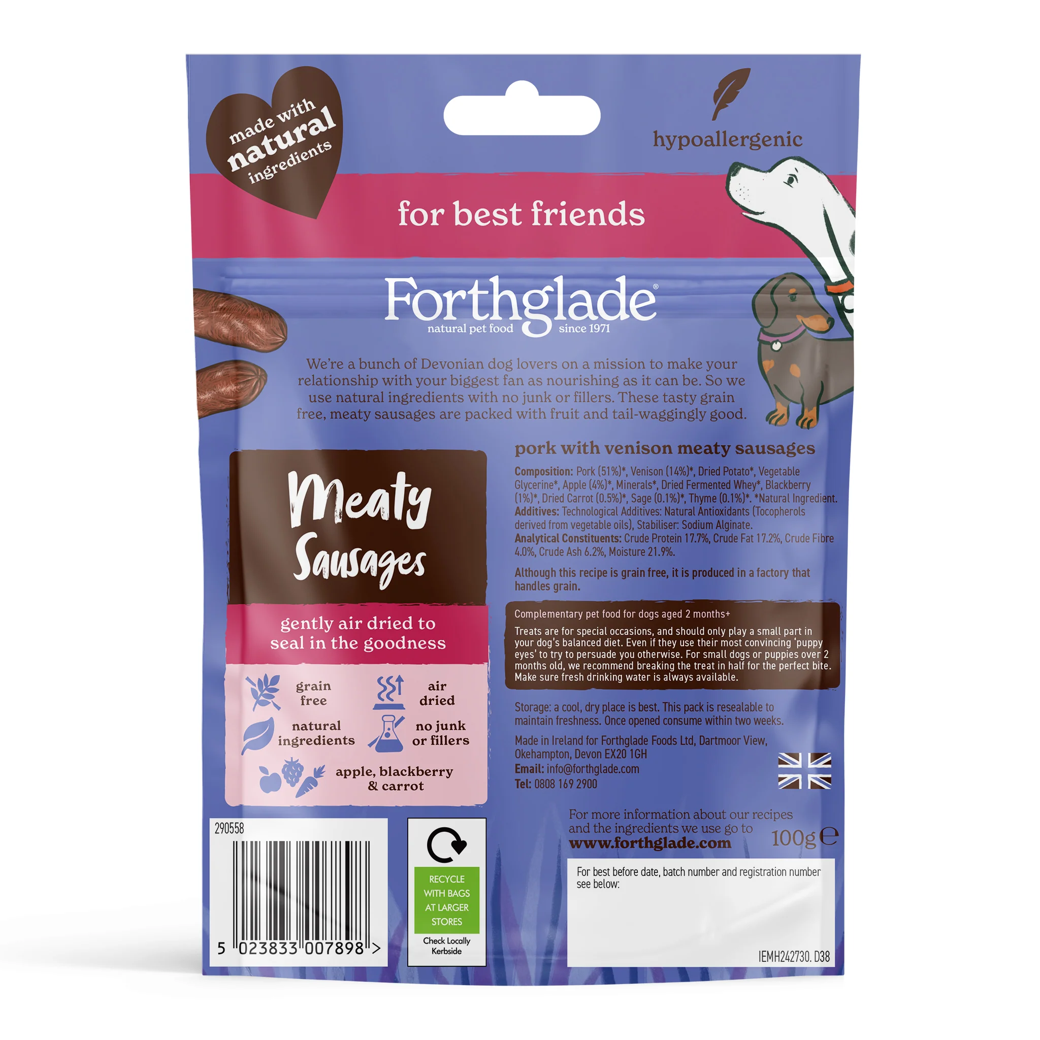 Meaty Sausages Pork & Venison Dog Treats (4x100g) - Image 12