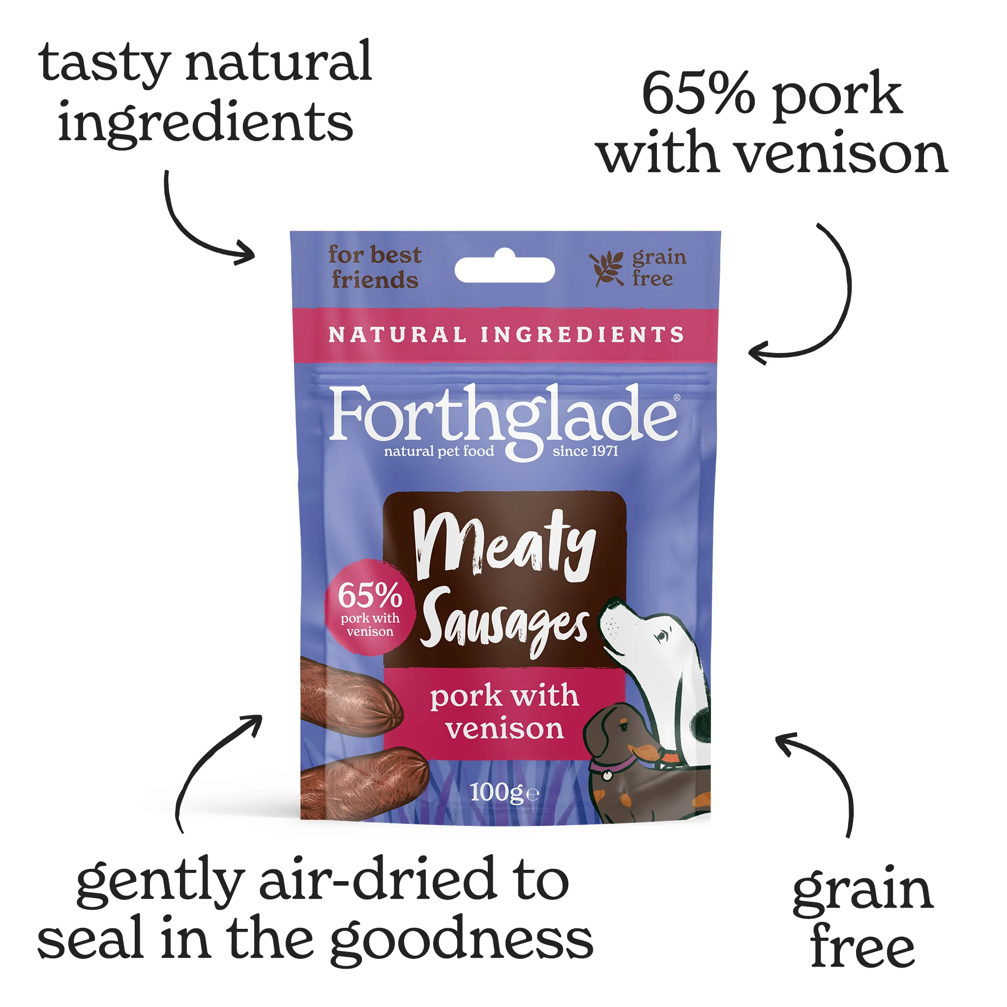 Meaty Sausages Pork & Venison Dog Treats (4x100g) - Image 3